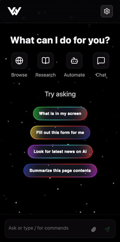 Waffy browser copilot interface